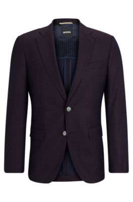 Shop Hugo Boss Slim-fit Jacket In Wool Twill In Dark Red