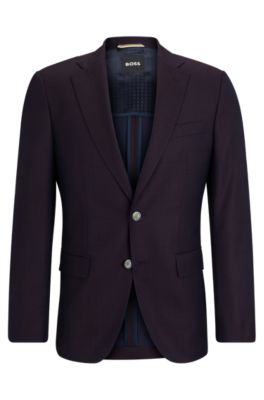 Hugo Boss Slim-fit Jacket In Wool Twill In Dark Red