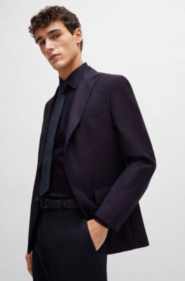 Chaqueta slim fit de sarga de lana virgen, Rojo oscuro