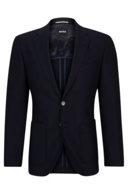Shop Hugo Boss Regular-fit Jacket In Micro-patterned Virgin Wool In Dark Blue