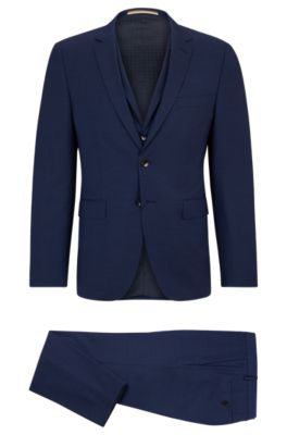 Shop Hugo Boss Extra-slim-fit Suit In Patterned Stretch Wool In Dark Blue