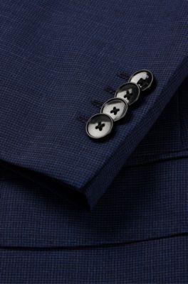 Traje extra slim fit de lana el&aacute;stica con estampado, Azul oscuro