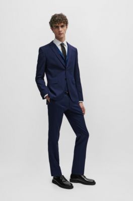 Traje extra slim fit de lana el&aacute;stica con estampado, Azul oscuro