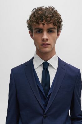 Traje extra slim fit de lana el&aacute;stica con estampado, Azul oscuro