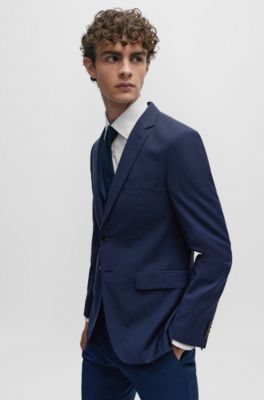 Traje extra slim fit de lana el&aacute;stica con estampado, Azul oscuro