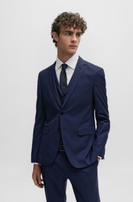 Traje extra slim fit de lana el&aacute;stica con estampado, Azul oscuro