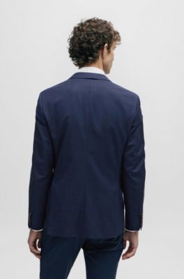 Traje extra slim fit de lana el&aacute;stica con estampado, Azul oscuro