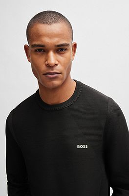 BOSS - Regular-fit sweater with contrast logo and crew neck