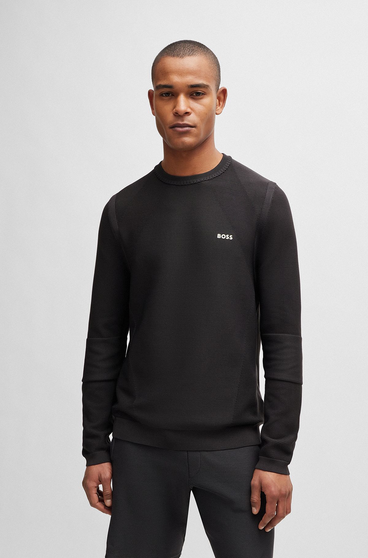 Regular-fit sweater with contrast logo and crew neck, Dark Grey