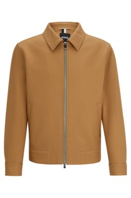 Shop Hugo Boss Zip-up Slim-fit Jacket In Cotton In Beige