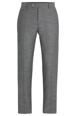 Hugo Boss Slim-fit Trousers In A Patterned Wool Blend In Silver