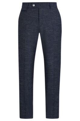 Slim-fit trousers in a patterned wool blend, Dark Blue