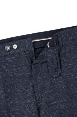 Slim-fit trousers in a patterned wool blend, Dark Blue