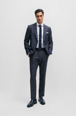 Slim-fit trousers in a patterned wool blend, Dark Blue