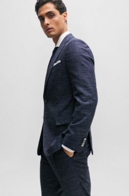 Slim-fit trousers in a patterned wool blend, Dark Blue