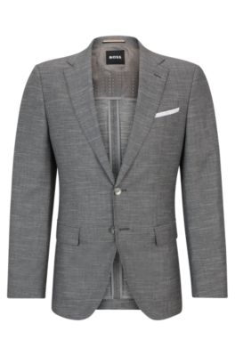 Shop Hugo Boss Slim-fit Jacket In A Patterned Wool Blend In Silver