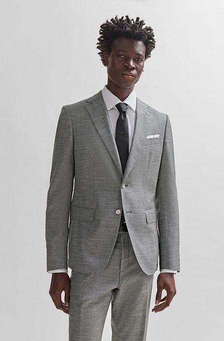 Slim-fit jacket in a patterned wool blend, Silver