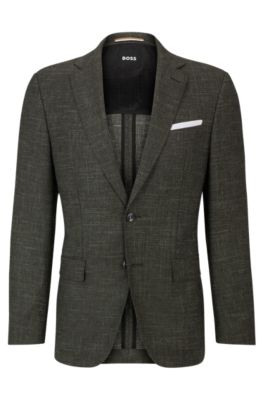 Hugo Boss Slim-fit Jacket In A Patterned Wool Blend In Dark Green