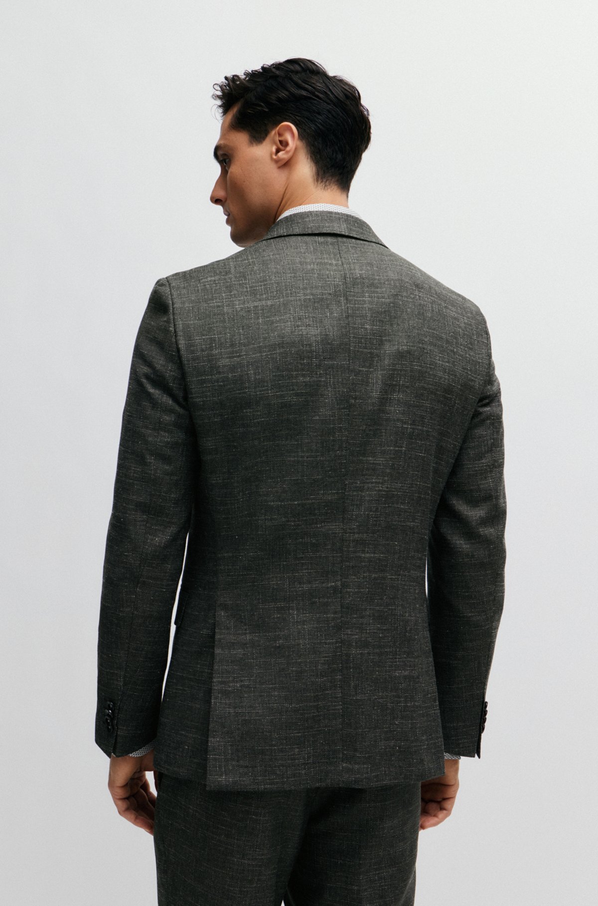 BOSS - Slim-fit jacket in a patterned wool blend - Dark Green BOSS - Slim-fit jacket in a patterned wool blend - Dark Green