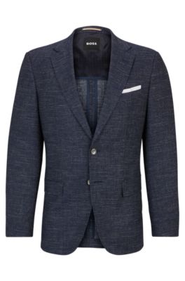 Shop Hugo Boss Slim-fit Jacket In A Patterned Wool Blend In Dark Blue