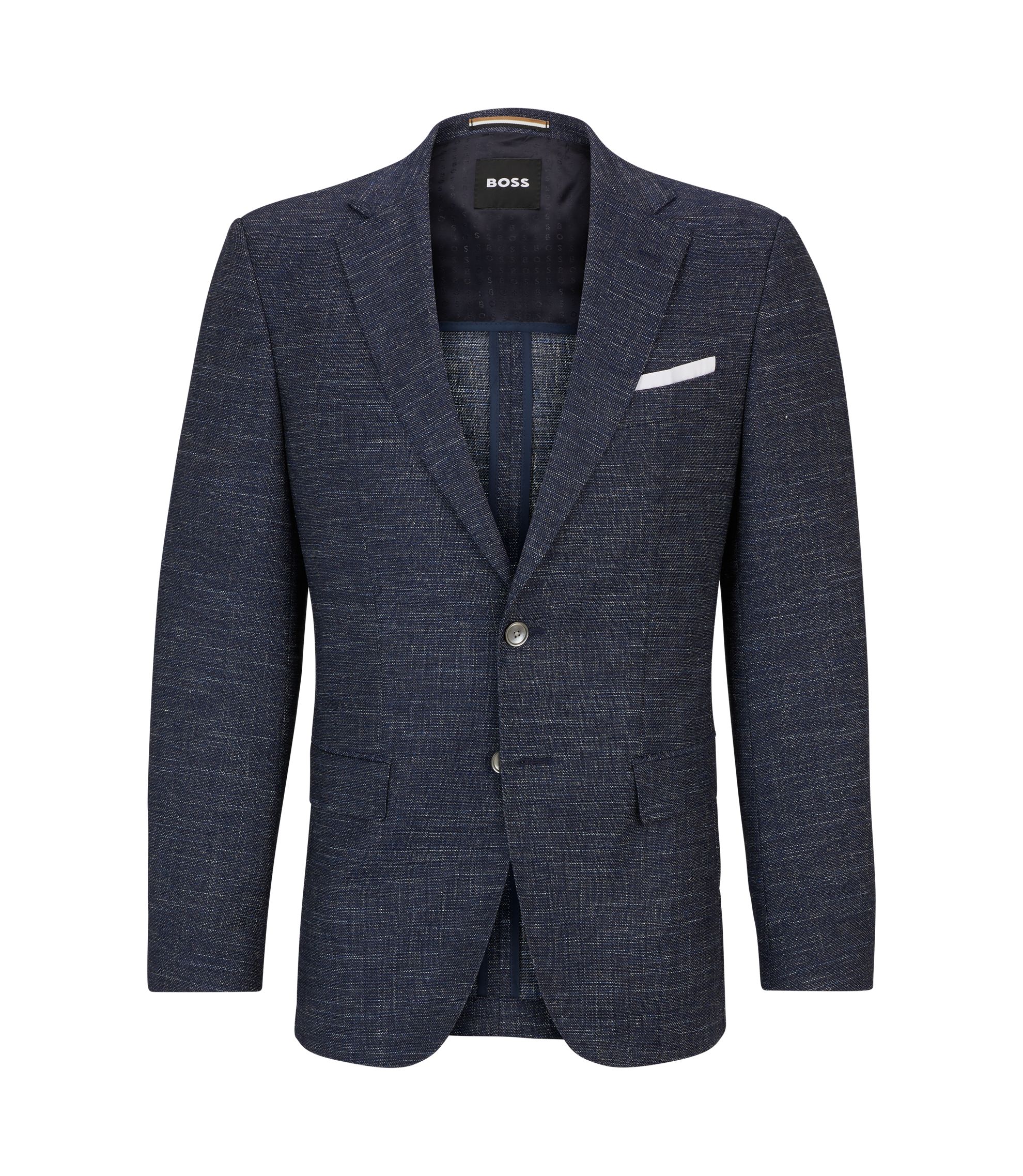 美品 HUGO BOSS ウール テーラードジャケット グレー/ ネイビー42R BOSS - Slim-fit jacket in a patterned wool blend - Dark Blue