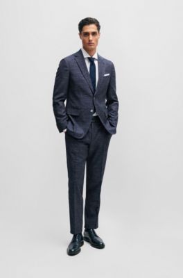 Slim-fit jacket in a patterned wool blend, Dark Blue