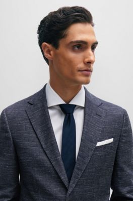 Slim-fit jacket in a patterned wool blend, Dark Blue