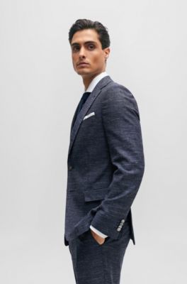 Slim-fit jacket in a patterned wool blend, Dark Blue