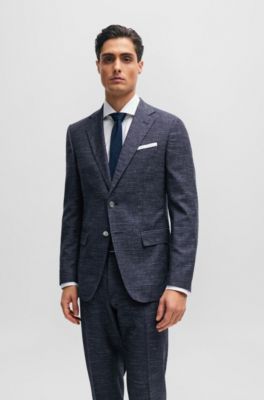 Slim-fit jacket in a patterned wool blend, Dark Blue
