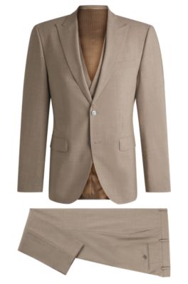 BOSS - Regular-fit suit in crease-resistant stretch wool - Beige
