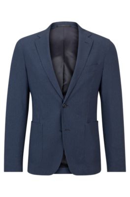 Hugo Boss Slim-fit Jacket In Micro-patterned Performance-stretch Jersey In Dark Blue