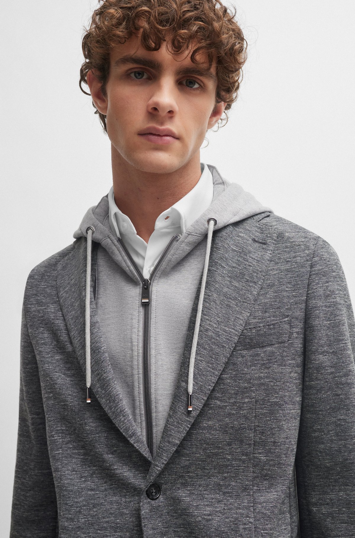 BOSS - Slim-fit jacket in stretch jersey with detachable BOSS - Slim-fit jacket in stretch jersey with detachable