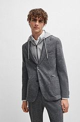 Slim-fit jacket in stretch jersey with detachable hood, Silver