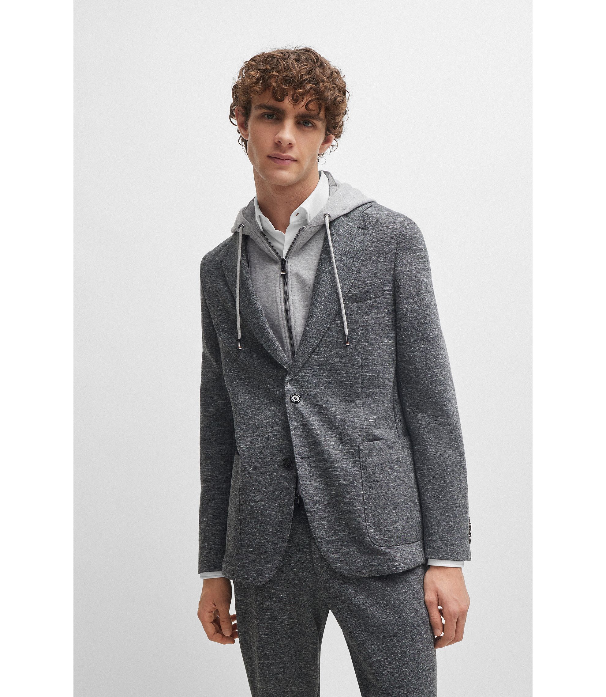 BOSS - Slim-fit jacket in stretch jersey with detachable BOSS - Slim-fit jacket in stretch jersey with detachable