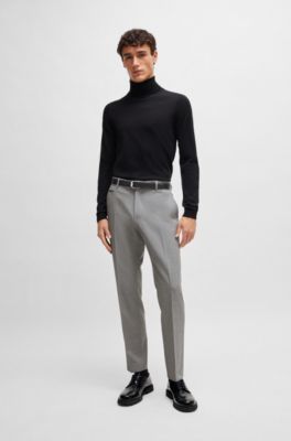 Slim-fit trousers in wrinkle-resistant melange fabric, Silver
