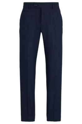 Shop Hugo Boss Slim-fit Trousers In Wrinkle-resistant Melange Fabric In Dark Blue