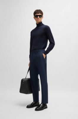 Pantalones slim fit en tejido jaspeado resistente a las arrugas, Azul oscuro