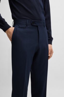 Pantalones slim fit en tejido jaspeado resistente a las arrugas, Azul oscuro