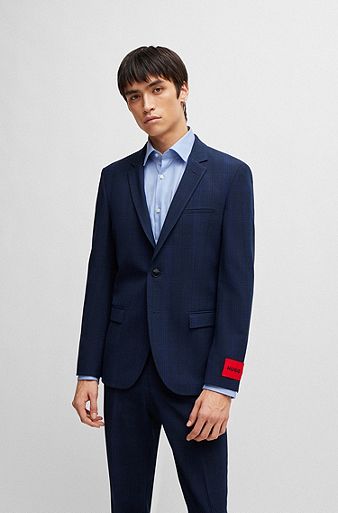 Extra-slim-fit jacket in checked performance-stretch fabric, Blue
