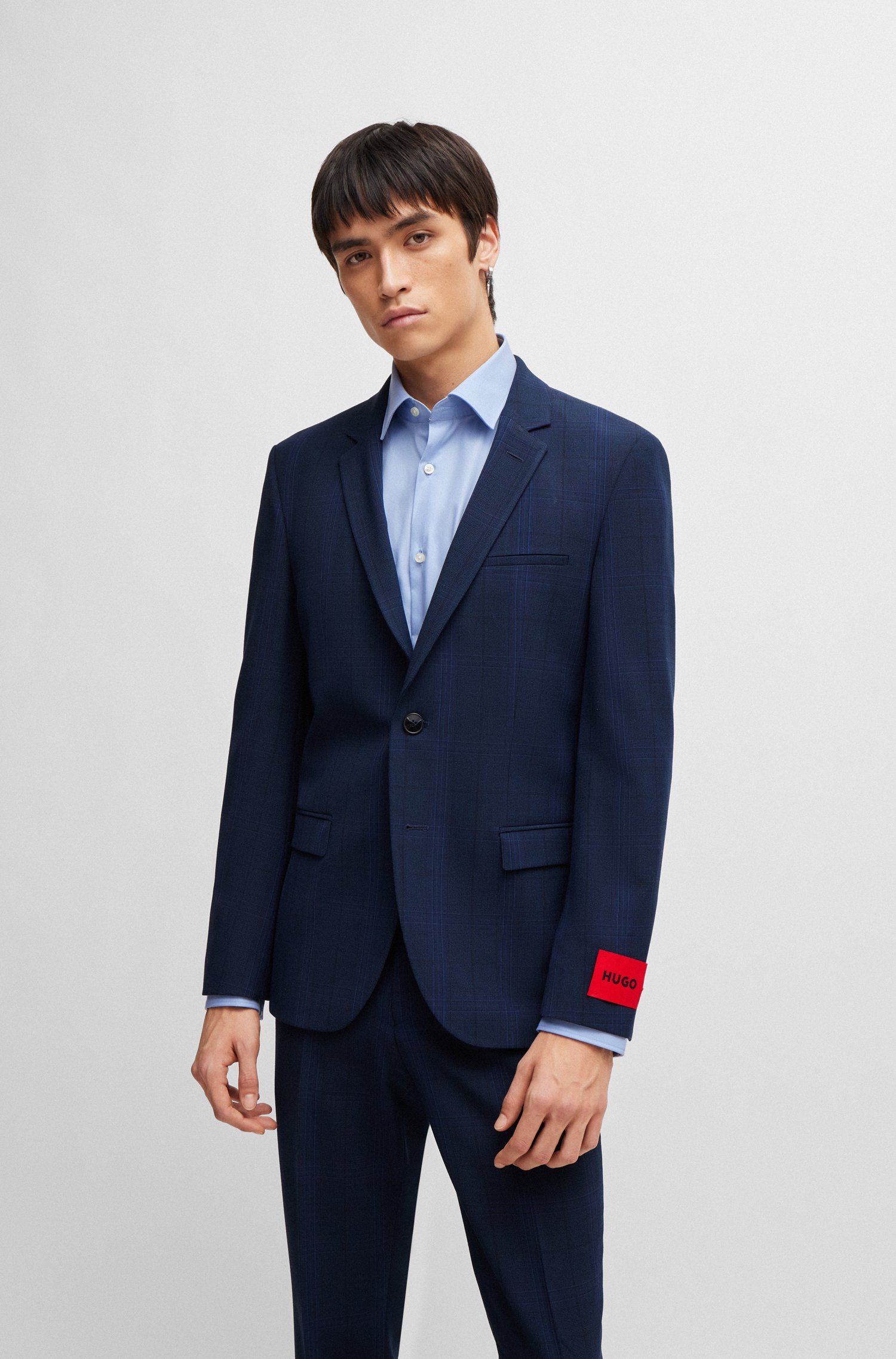 Extra-slim-fit jacket checked performance-stretch fabric