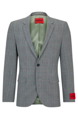 Hugo Extra-slim-fit Jacket In Checked Super-flex Fabric In Grey