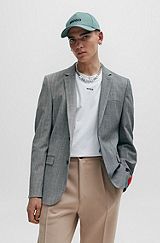 Extra-slim-fit jacket in checked super-flex fabric, Grey