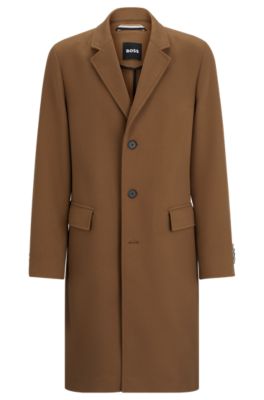 Hugo Boss Slim-fit Coat In A Cotton Blend In Light Brown