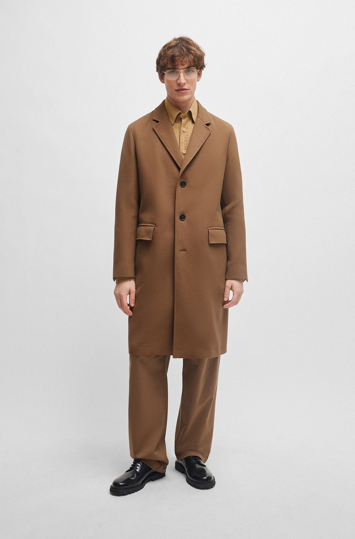 Slim-fit coat in a cotton blend, Light Brown