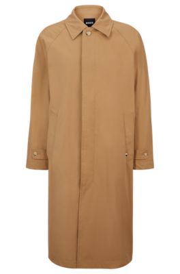 Shop Hugo Boss Relaxed-fit Coat In Cotton With Concealed Closure In Beige