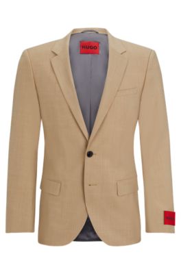 Hugo Slim-fit Jacket In Patterned Super-flex Fabric In Beige