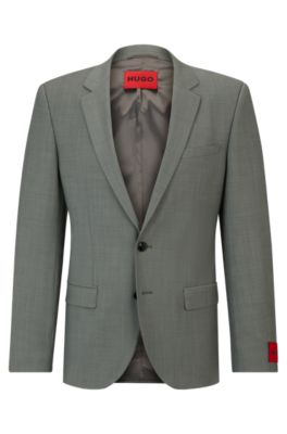 Hugo Slim-fit Jacket In Patterned Super-flex Fabric In Dark Green