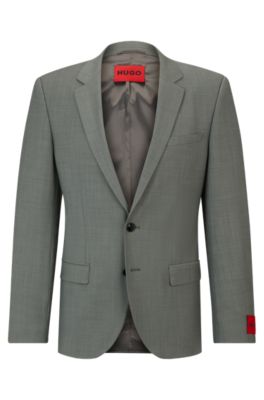 Hugo Boss Slim-fit Jacket In Patterned Super-flex Fabric In Dark Green