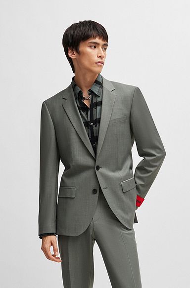 Slim-fit jacket in patterned super-flex fabric, Dark Green