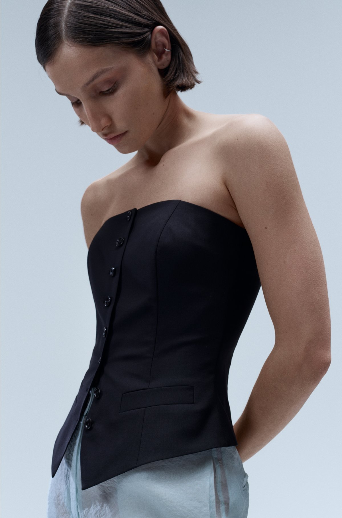 BOSS - Extra-slim-fit corset top in virgin wool